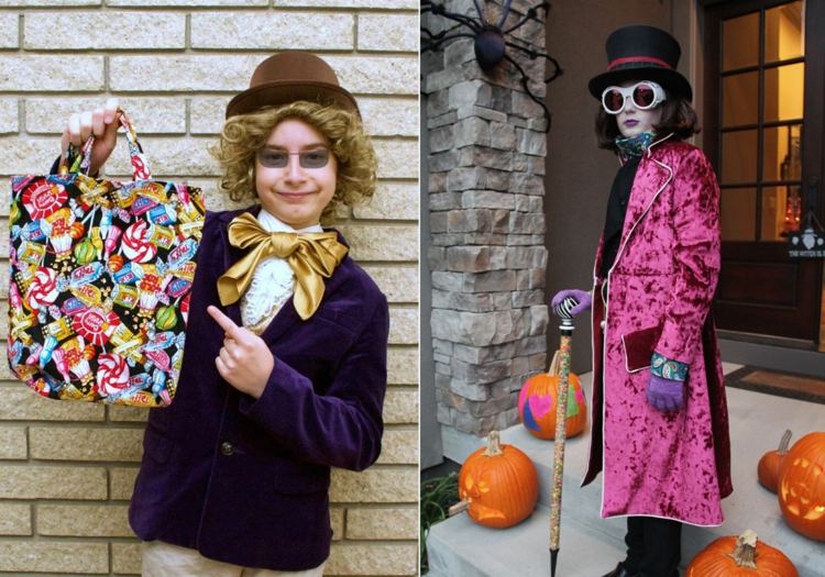 Willy Wonka med en sammetblazer eller kappa i lila, lila eller rosa