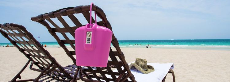 Döljer värdesaker på stranden skydd strand säkert pengar gömställe på resor semester bärbar skåp solstol