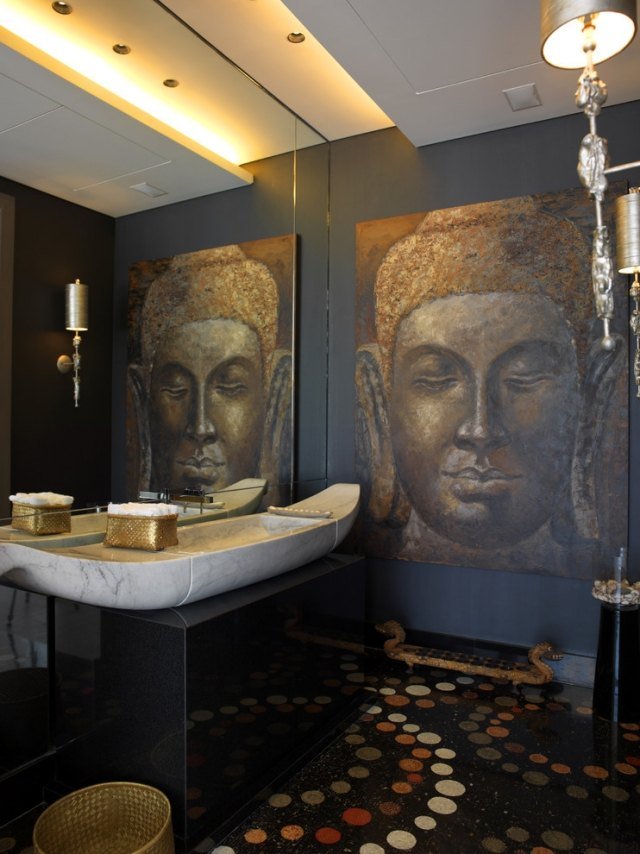 Belysning-idéer-badrum-asiatisk stil-väggdekoration-mosaikplattor-design-fåfänga