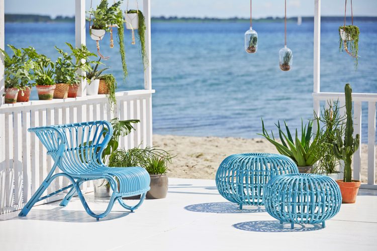 Väderbeständiga trädgårdsmöbler alu-rotting-blå-vit-terrass-hamptons-stil