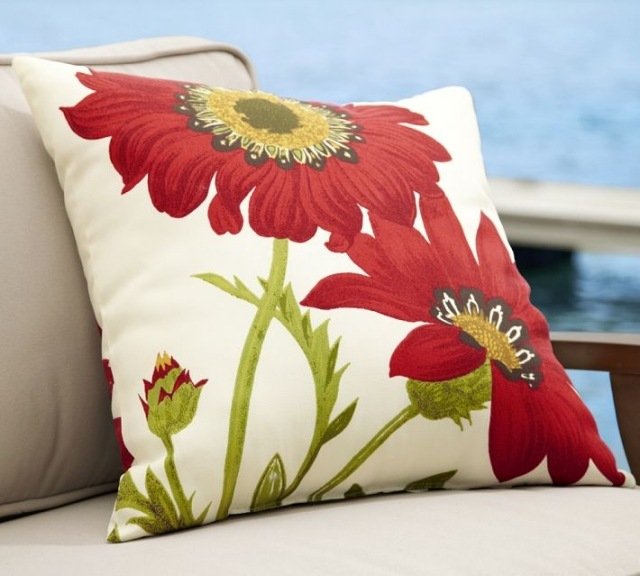 utomhus kudde vallmo röd trädgård soffa deco