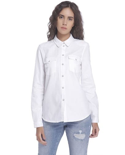 Λευκό τζιν πουκάμισο Γυναικεία
