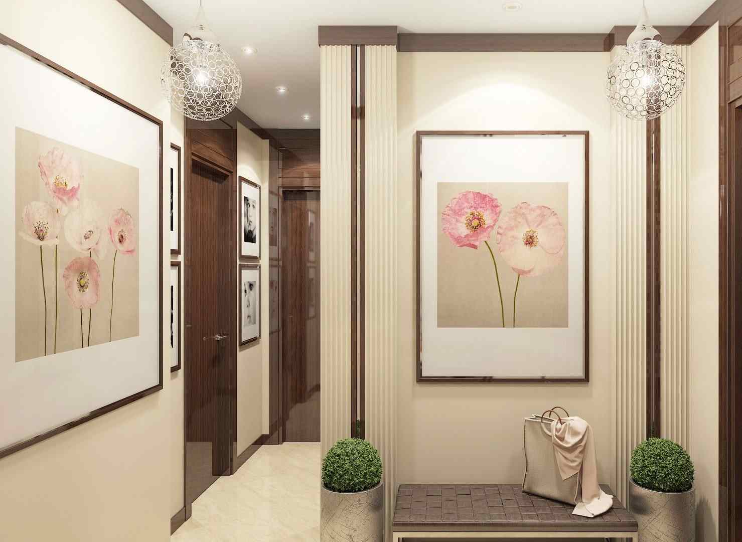 Hall design dekoration av stora väggmålningar med känsliga blommor