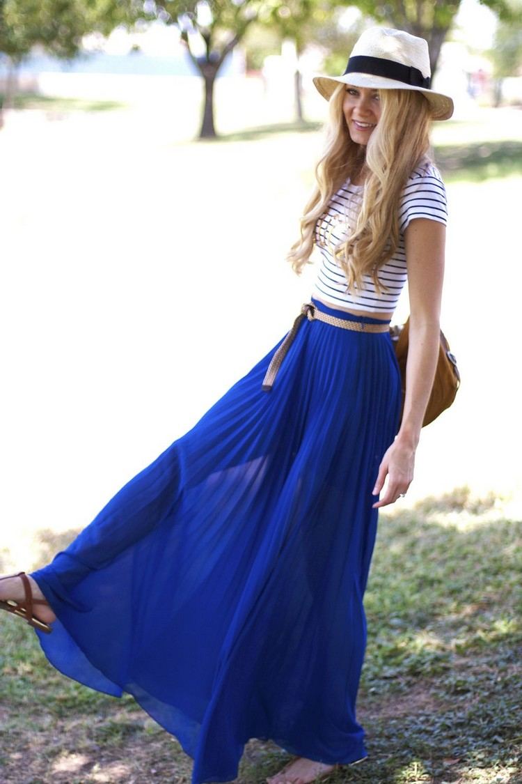 Lång veckad kjol koboltblå skördetröska sommar