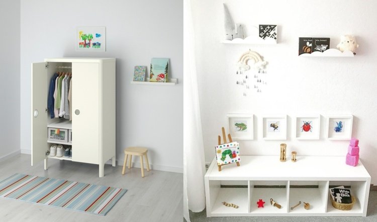 Barnmöbler för Montessori använder öppen hylla i vitt