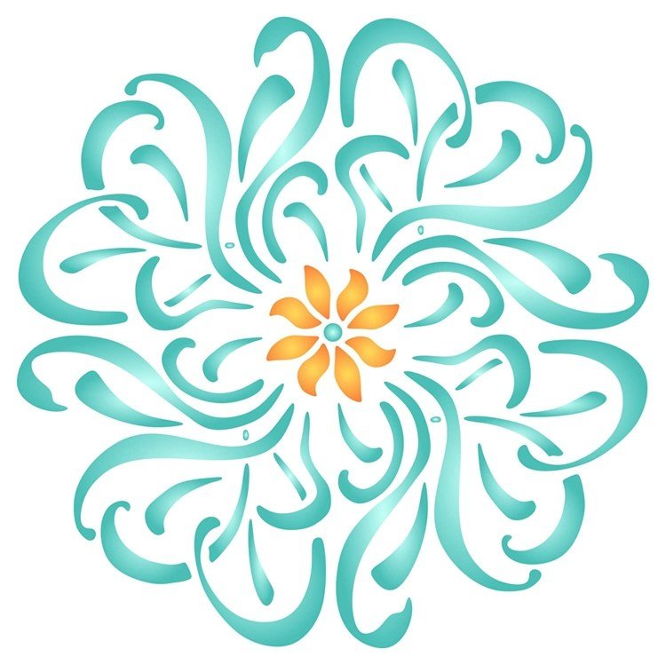 Designa självjärnöverföringar - Vackert blommotiv i mandalastil i turkos och gult
