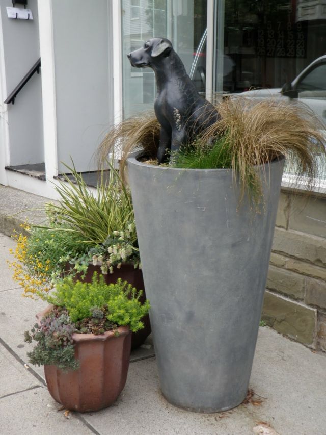 Trädgårdsdesign planter metall prydnadsgräs hund staty