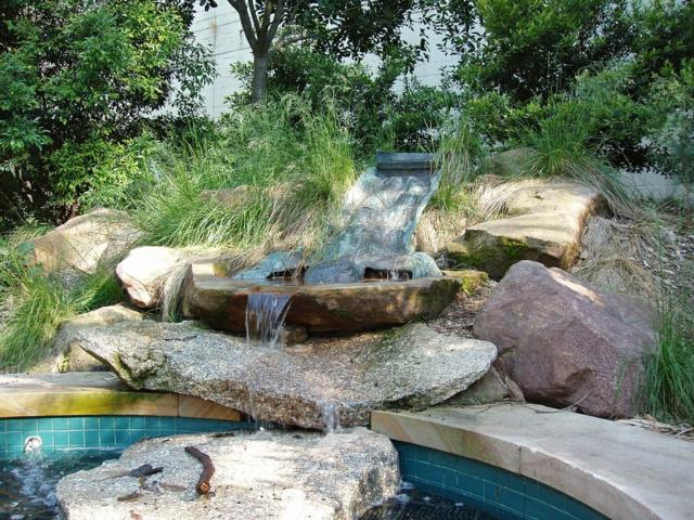 Vattenfall pool trädgård damm skapa stenar idéer