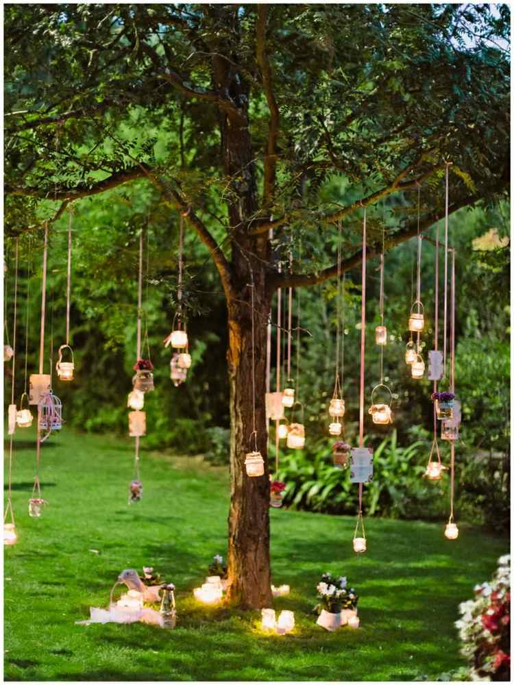 Planerar en trädgård bröllop dekoration idéer fairy lampor belysning naturen