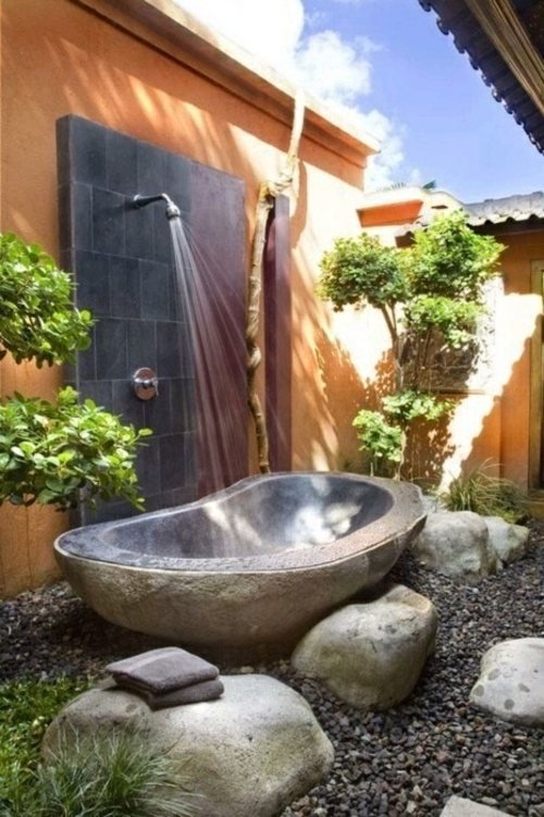 Badkar dusch trädgård design idéer