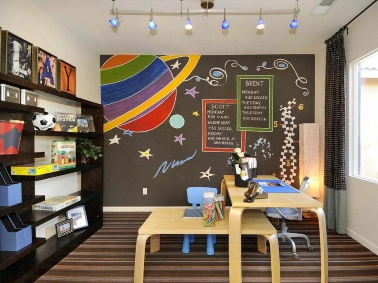 Inrätta ett barnvänligt klassrum hemma - skrivbord för barn och vuxna och väggmålning