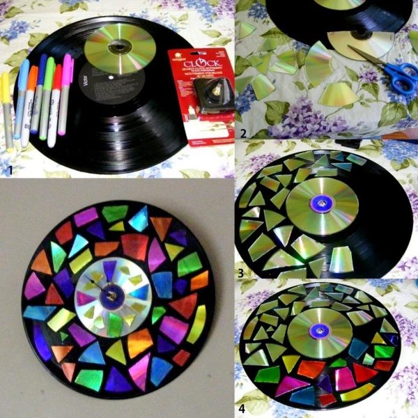 VinylCD-mosaik-idé-återvinna-collage-instruktioner