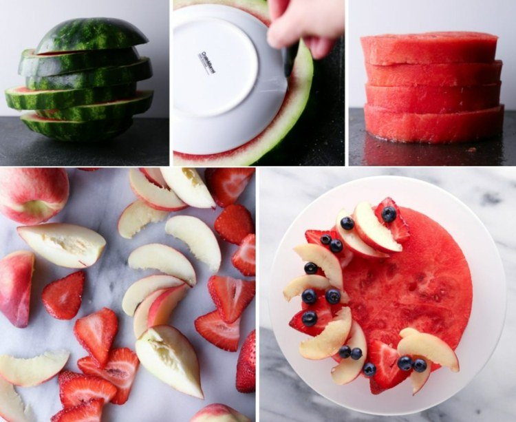 Paj endast av frukt - skär vattenmelonen i skivor