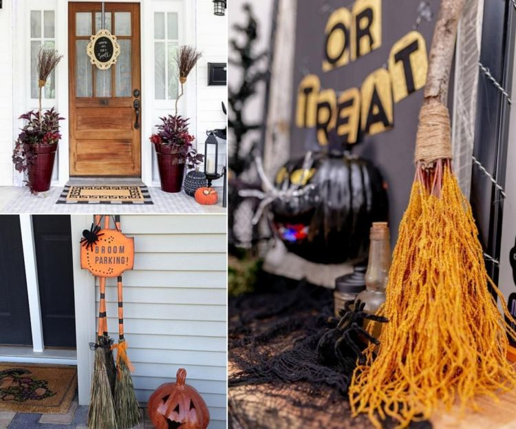 Dekoration med en kvast på Halloween - kreativa dekorationsidéer för entréområdet