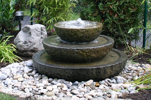 Vatten fontän sten trädgård design