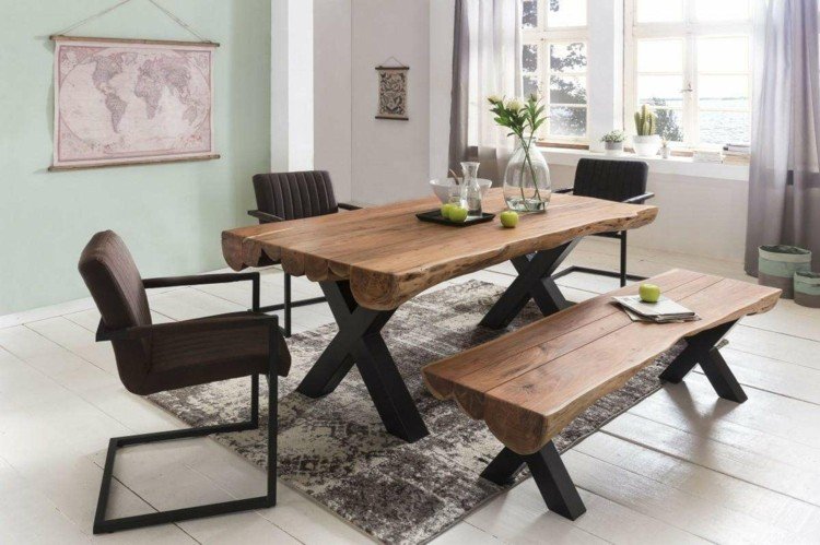 matsal i lantlig stil möblerar modernt bänk trä