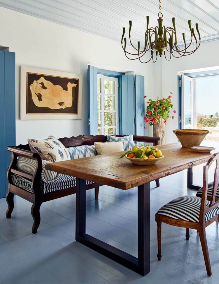 matsal lantlig modern träbord bänk lägenhet möbler idéer
