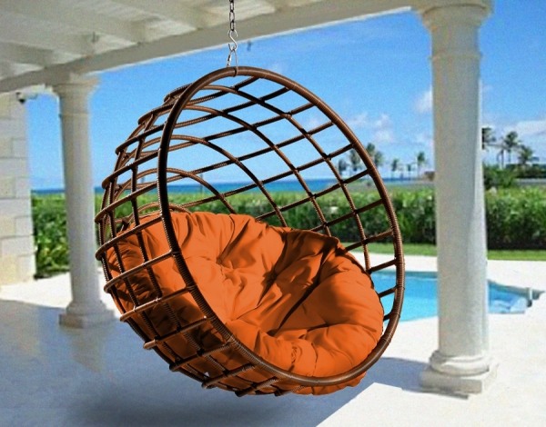 Poly rotting hängande stol boll modern terrassdyna orange utan ram