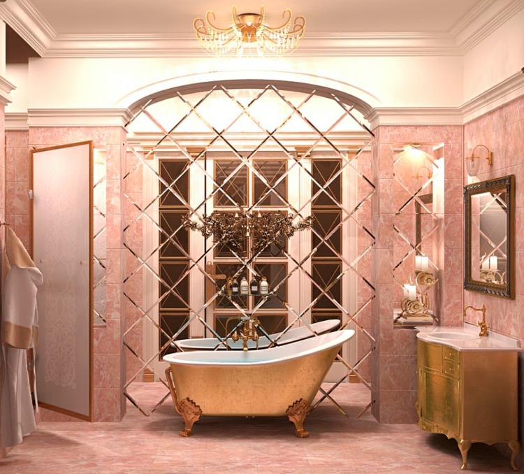 Spegelplattor självhäftande badrumsmöbler rosa guldvinatinredning