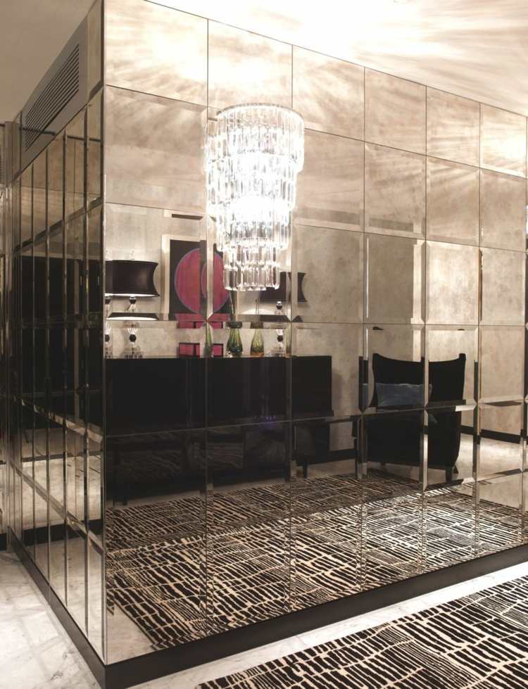 Spegelplattor dekorerar vardagsrummet moderna möbler idéer ljuskronor