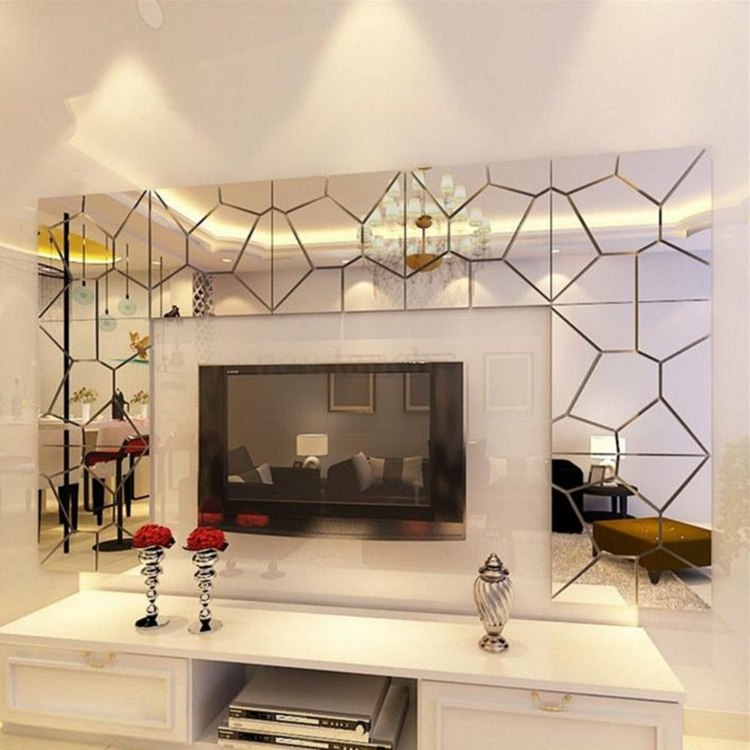 Designa spegelplattor, dekorera idéer för inredning av vardagsrum på ett modernt sätt