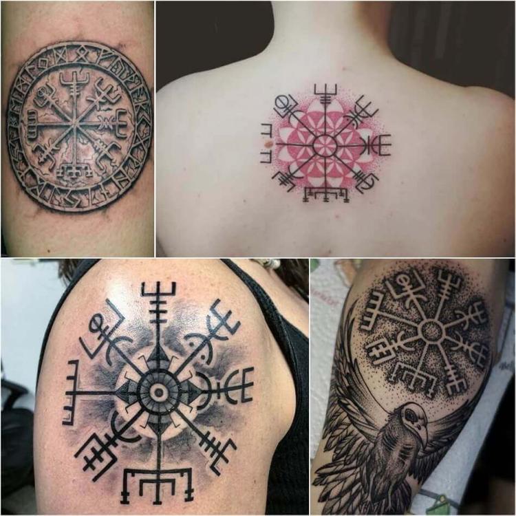 Viking symboler runor Vegvizir kompass tatuering