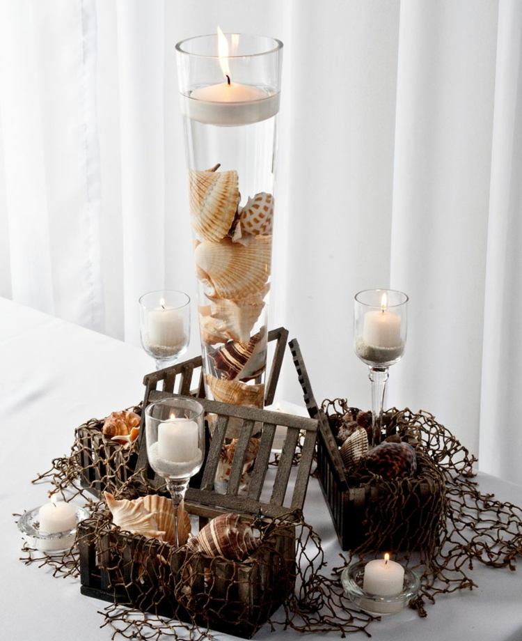 Vindljus-tinker-maritima-bord dekoration-skal