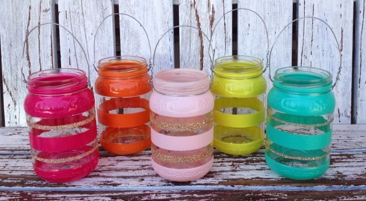 glaslyktor för trädgårdsfesten färg-glitter-tejp