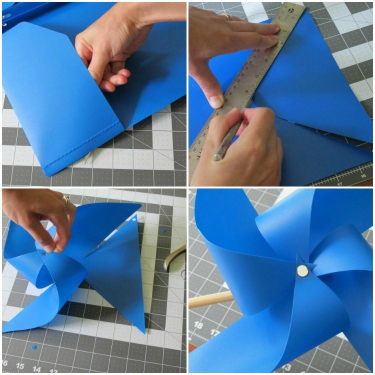 Pinwheel tinker idéer plast-instruktioner-DIY-blå-kvadrat-linjal-hörn-tummar