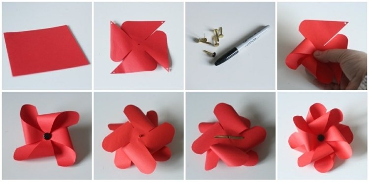 Pinwheel-tinkering-idéer-papper-vallmo-instruktioner-röda hörn-brads-klippfäste