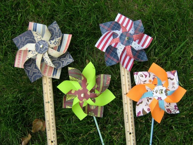 Pinwheel tinker idéer papper-barn-scrapbooking-hantverk papper-DIY-linjal-halm-dekoration-leksaker