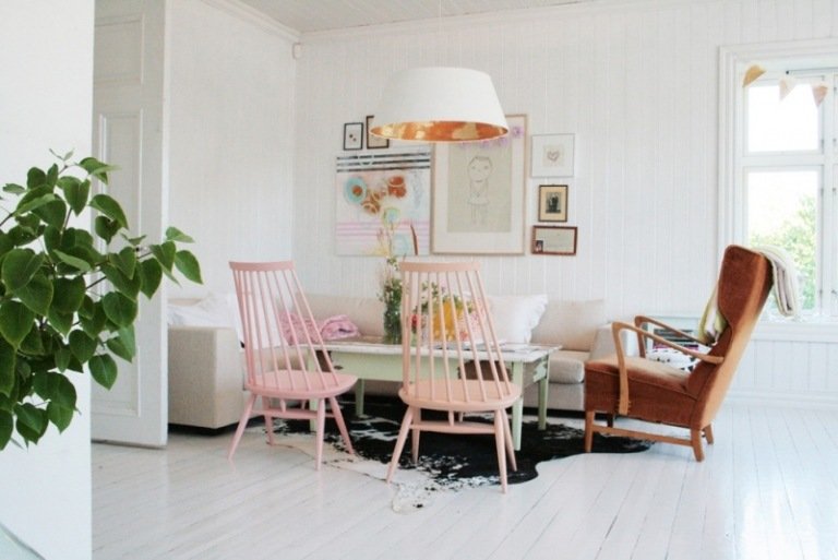 Windsor stol-vintage-rosa-färg-vardagsrum