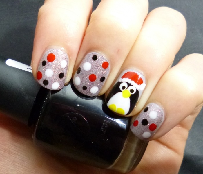 Pingvin-Santa hatt-spik design-smycken-färgglada-dabs-glitter-basrock
