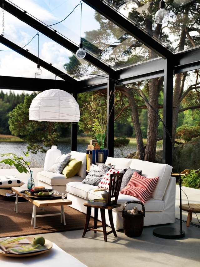 korrekt inredning av vinterträdgården ikea möbler glas vägg taklampor