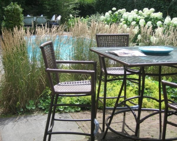 Trädgårdsdesign pool pampas gräs