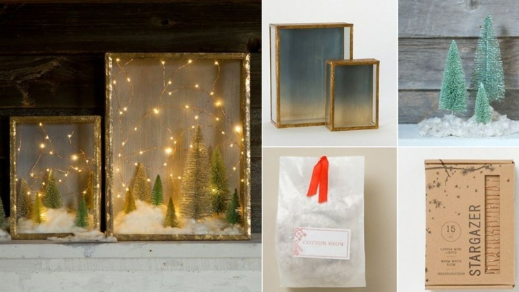 Gör ett enkelt vinterlandskap med granar, konstsnö och LED -ljuskedjor