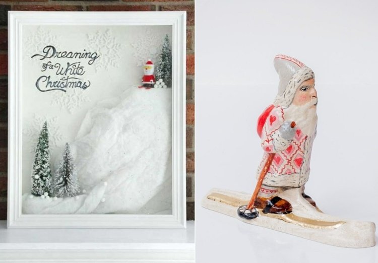 Tinker kreativt vinterlandskap med skidbacken gjord av frigolit och jultomten