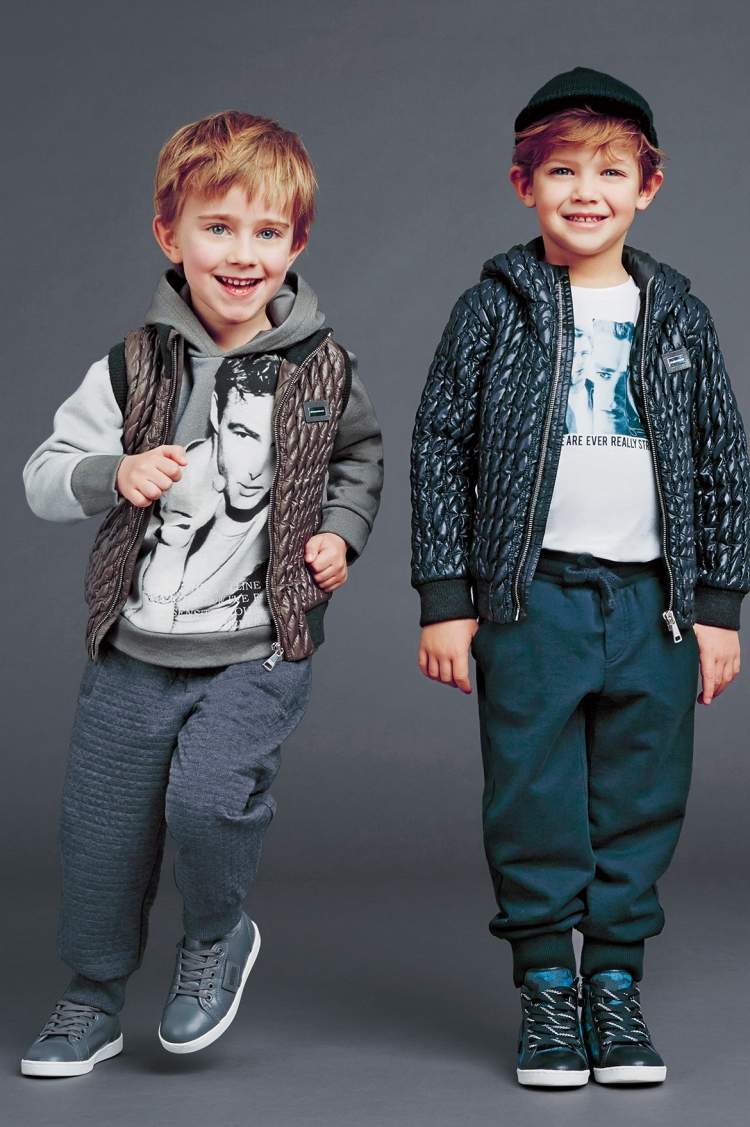 vinter-mode-2015-små-pojkar-quiltade-västar-sport-byxor