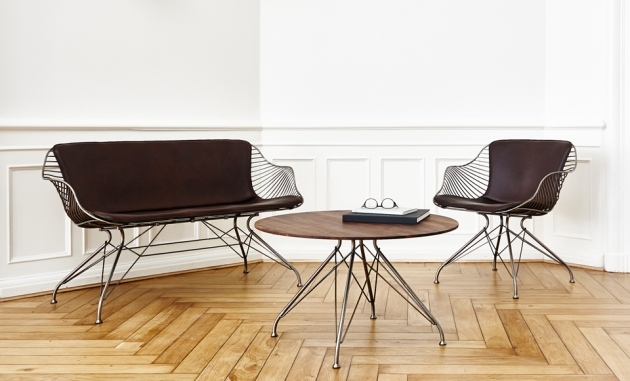 Möbler familj-Wire-Collection-svart-läder-täckt-möbler-soffa-fåtölj