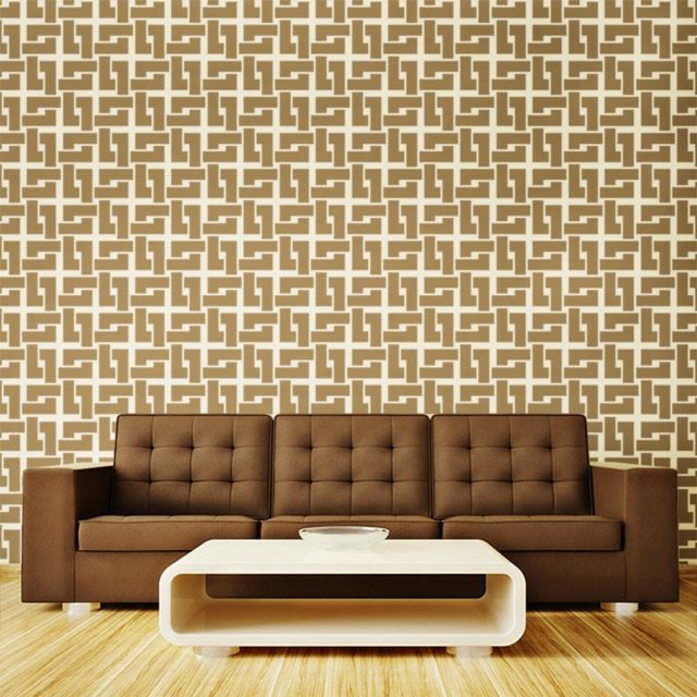 Väggdesign original vardagsrum brun vit färg soffbord