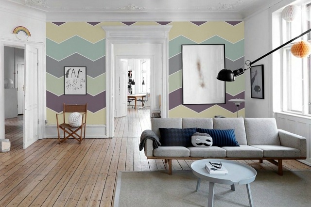 trendigt-vägg-mönster-idéer-vardagsrum-väggar-kantigt mönster