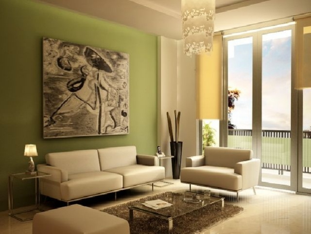 olivgröna-väggar-målning-beige-vardagsrum-möbler-idéer