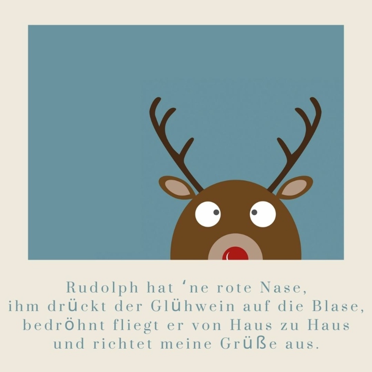 Humoristiska önskningar för julkort - Rudolph har en röd näsa