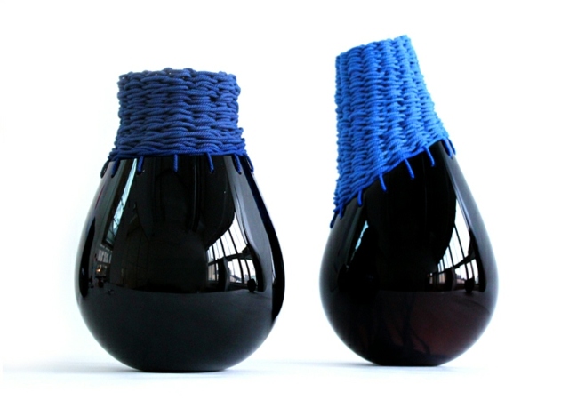 Idéer blåsa glasvaser skål mörkblå färg