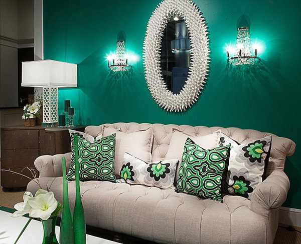 Trendfärger väggdesign-spegeldesign underbar soffa