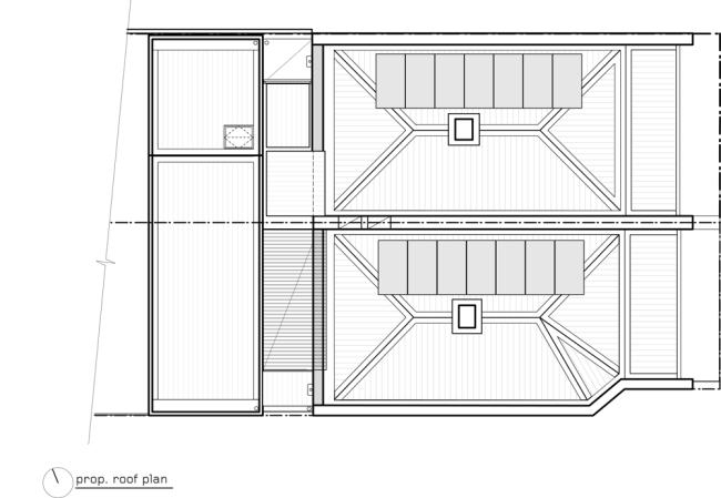 takplan designer bostadshus består av två byggnader