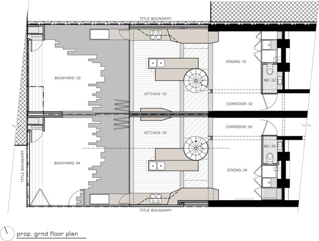 arkitektonisk planöversikt designerhus som består av två byggnader