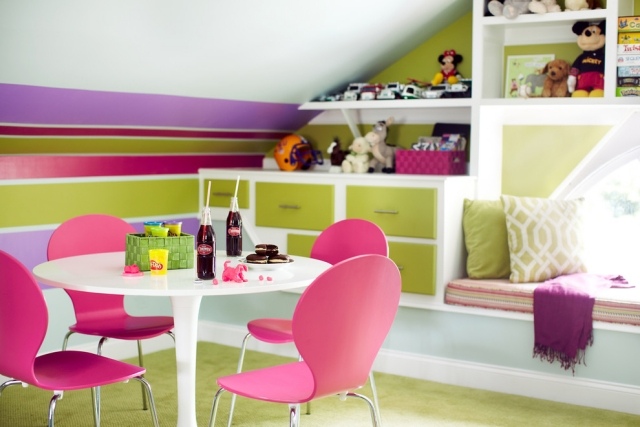 Living-idéer-för-snedtak-inredning-dekoration-färg-mix-livligt-barnrum