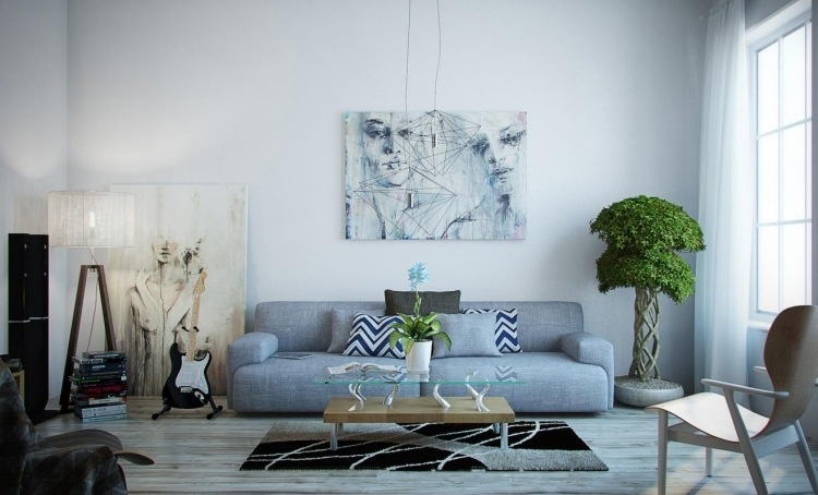 Levande idéer för färgen-vardagsrum-grå-ljusblå-modern