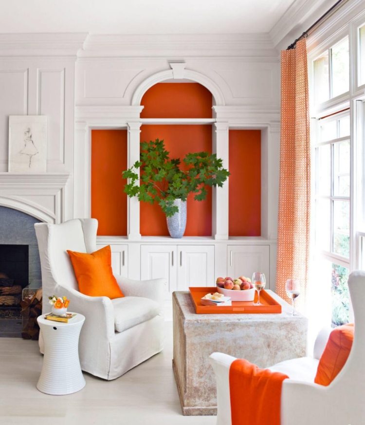 levande-idéer-vår-dekoration-idéer-vit-orange-vinge stol-stuck-inbyggda skåp